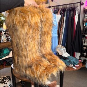 Faux Fur Boots in Golden Brown